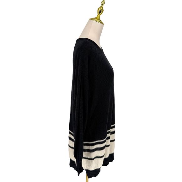 Daisy Fuentes Tunic Sweater XL Black White Stripe Knit Long Sleeve Crew Neck EUC - Picture 9 of 14
